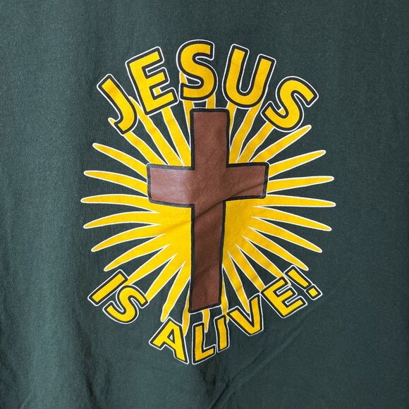 Jesus is Alive T Shirt Vintage Y2K Extra Large XL Adult Green Graphic Tee - Picture 7 of 16